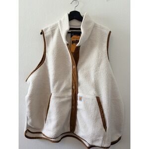 NWT Carhartt Fleece Snap-Front Vest White Brown Sherpa Relaxed Fit Size 3X 3XL